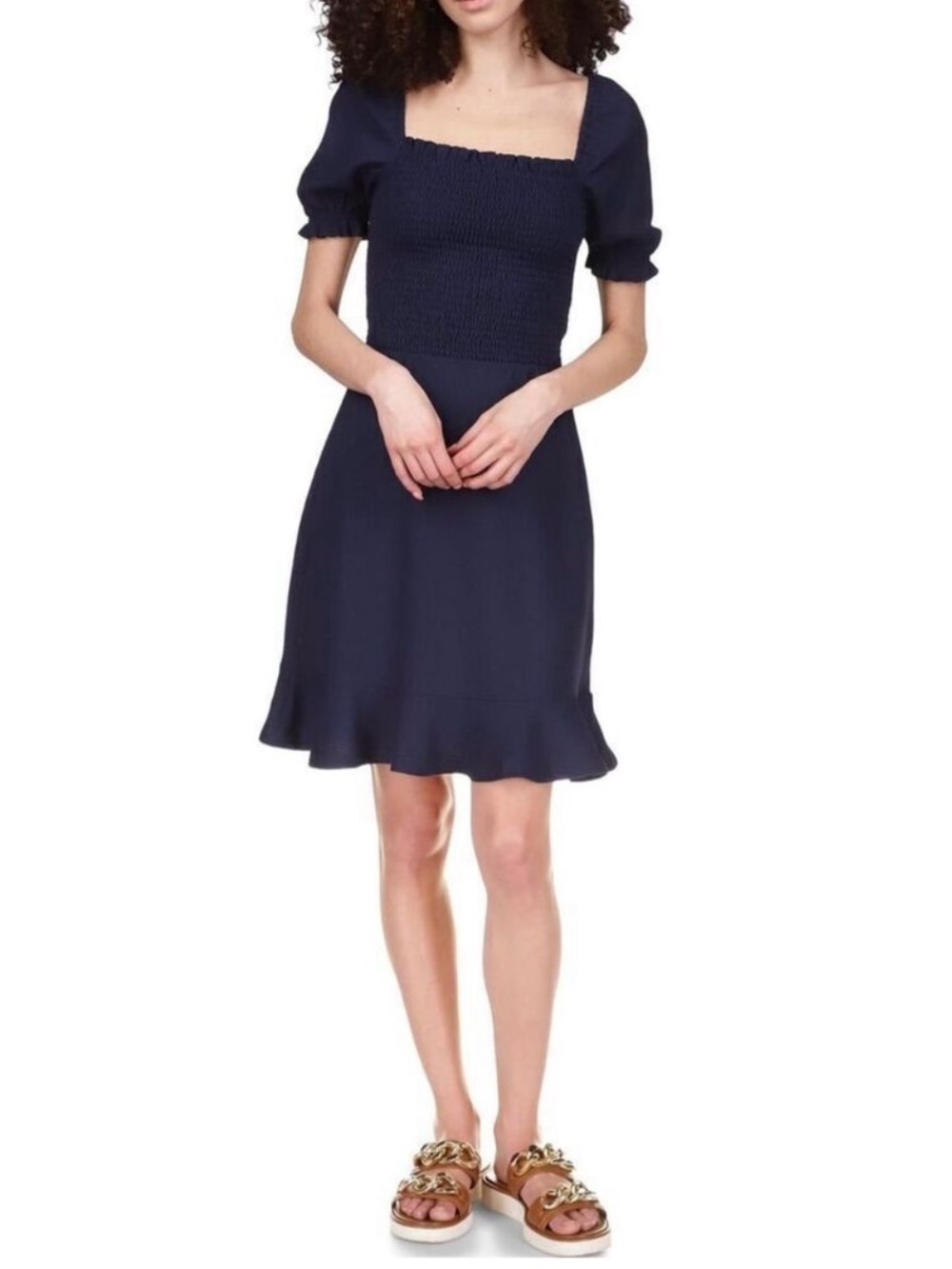 MICHAEL Michael Kors Navy Square-Neck Smocked Dress